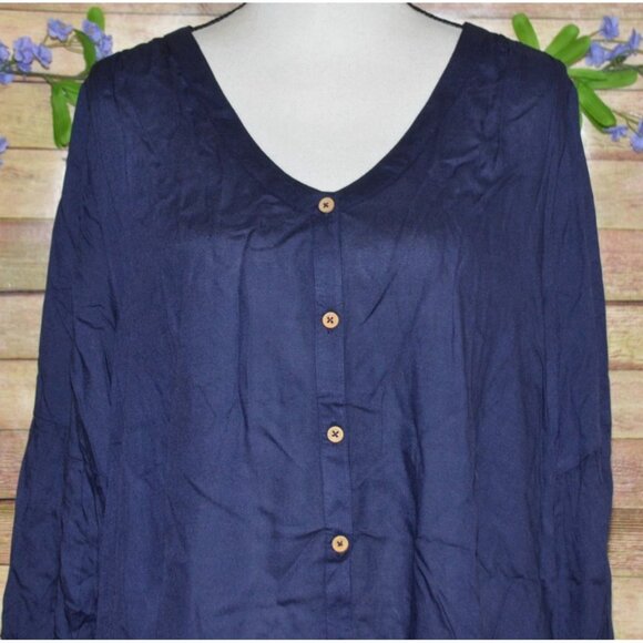 NWT Mudpie Navy Blue Button Up Tunic Shirt Dress One Size Casual V-Neck Lightwei - Picture 2 of 9